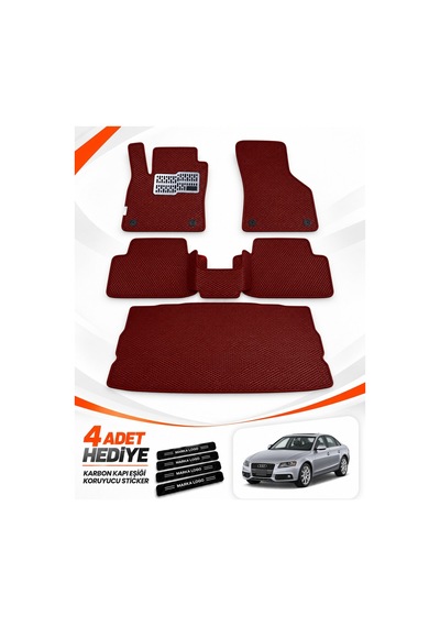 Audi A4 Sedan 2008-2015 Uyumlu Eva Oto Paspas Bagaj Paspası Dahil Bordo