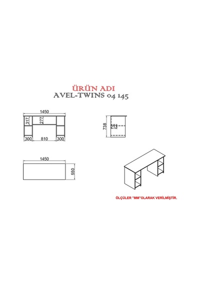 Kalenderdekor1 Kalender Dekor Avel-Twins Snow 145 Çalışma Masası Takımı 02 Beyaz  -  Meşe