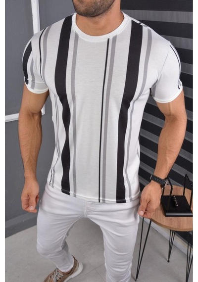 Mcz Giyim Bisiklet Yaka Slim-fit Erkek T-shirt Ekru