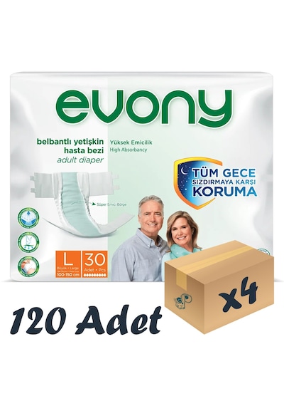 Evony Emici Külot Bel Bantlı Yetişkin Hasta Bezi L 4 x 30'lu