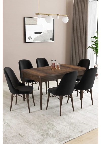 Sar Pakete Almira Serisi, Barok Ahşap Desen 80x132 Açılabilir Mdf Mutfak Masası Takımı 6 Adet Sandalye Siyah Sar Pakete Almira Serisi, Barok Ahşap Desen 80x132 Açılabilir Mdf Mutfak Masası Takımı 6 Adet Sandalye Siyah