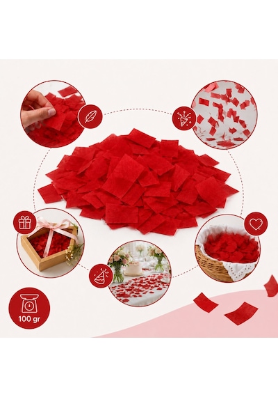 Kırmızı Konfeti Pelur 100 Gr, Parti, Düğün Süsü, Masa Süsleme Ve Tüm Yaşlar
