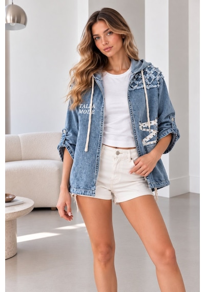 Lima Mavi Kadın Mavi Kapüşonlu Kot Ceket İnci Ve Taş İşlemeli Fermuarlı Oversize Salaş Kesim Denim Ceket Lima Mavi Kadın Mavi Kapüşonlu Kot Ceket İnci Ve Taş İşlemeli Fermuarlı Oversize Salaş Kesim Denim Ceket