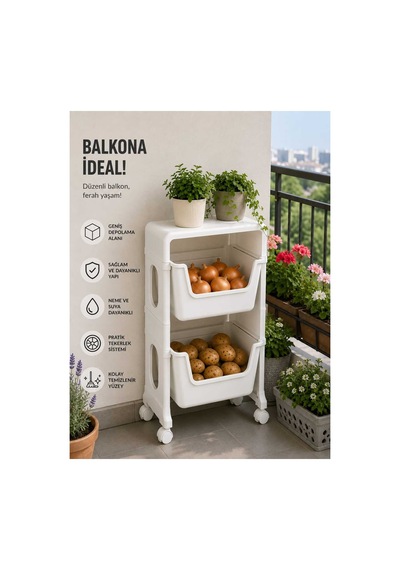 Minibox Soğan Patetes Sepeti Mutfak Rafı Sebzelik Mutfak Rafı 2 Katlı Beyaz Diğer