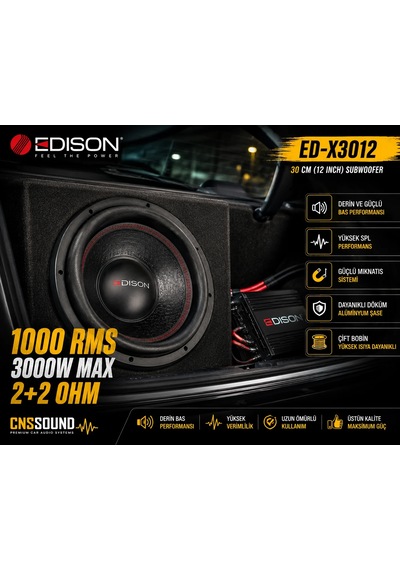 Edison Ed-x3012 30 Cm 1000 Rms 3000w 2+2 Ohm Oto Bass Subwoofer