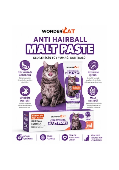 Wondercat Anti-hairball Tüy Yumağı Engelleyici Kedi Malt Macunu 100 Gr