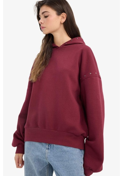 Defacto Oversize Geniş Kalıp Kapüşonlu Kalın Kumaş Sweatshirt G7375ax25cwbr2 Bordo-br2