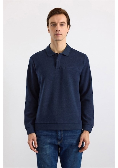 Süvari Lacivert Regular Düz Polo Yaka Sweatshirt Ssw2013700002-m09