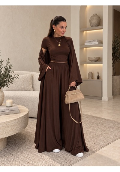 Unika Boutique Kadın Sofia Penye Üçlü Takım kahverengi