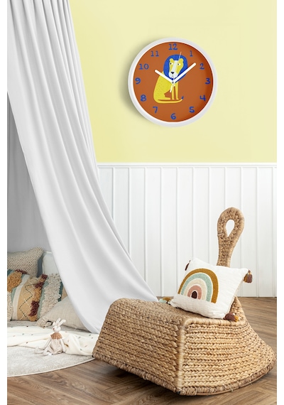 Aslan Tasarımlı Çocuk Odası Duvar Saati - 25cm - Önü Camlı Beyaz Kasa - Sessiz Mekanizma-jh1070 Beyaz