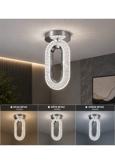 Serra Plafonyer Avize 3 Renk Led Isıklı Modern Avize Gümüş