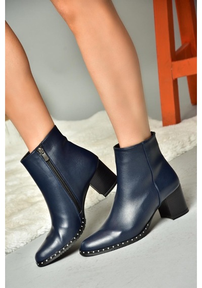 Fox Shoes C654013309 Lacivert Kalın Topuklu Kadın Bot Lacivert