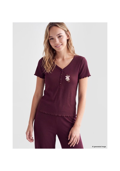 Lcw Young Mürdüm V Yaka Nakışlı Kadın Pijama Takım