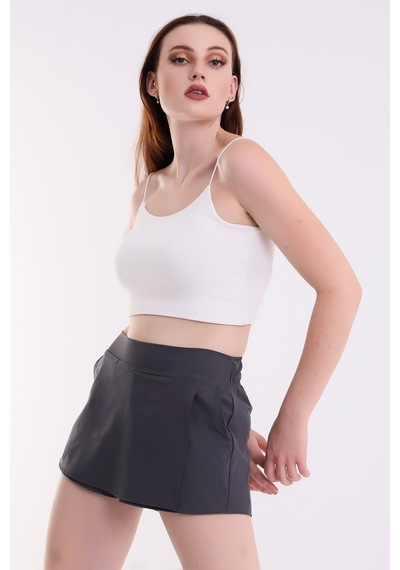 Winmoda34 Kadın Spor Şortlu Tenis Eteği 2 Cepli Gri
