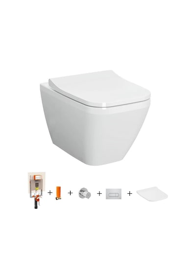 VitrA İntegra Square Rim-ex Asma Klozet + Slim Duroplast Yavaş Kapak + Gömme Rezervuar Set