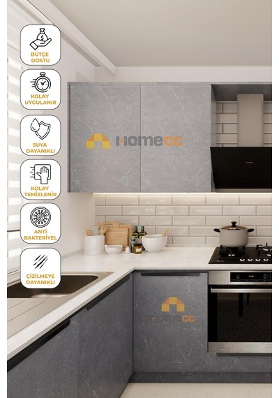 Homecc Yapışkanlı Folyo - Gri Kaya Pvc Mermer Panel Kaplama Kağıdı - Mobilya Duvar Kapı Yapiskanli Kaplama Folyo