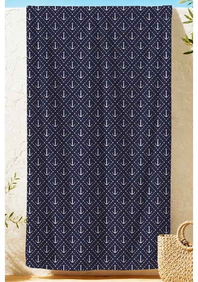 Çapa Marine Plaj Havlu Örtüsu - Lacivert Beyaz Nautical Stil Hızlı Kuruyan Mikrofiber Havlu Örtü Bulut Gölgesi