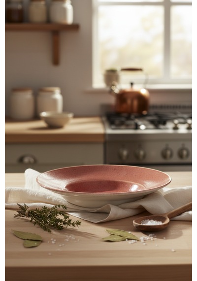 6 Lı 26 Cm Rosa Desenli Porselen Makarna Tabağı Şık Sunum Ve Servis Tabağı Krem