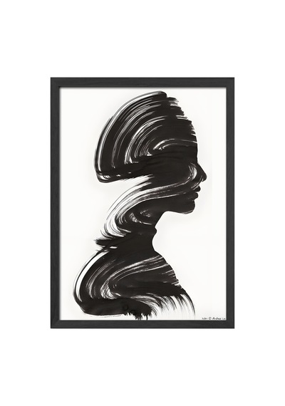 Ink Whisper Siyah Ahşap Çerçeveli Poster, Dekoratif Soyut Monokrom Duvar Tablosu