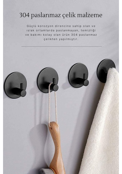 Zift Unique 4 Adet Paslanmaz Çelik Siyah Banyo/Bornoz/Havlu Askısı Siyah