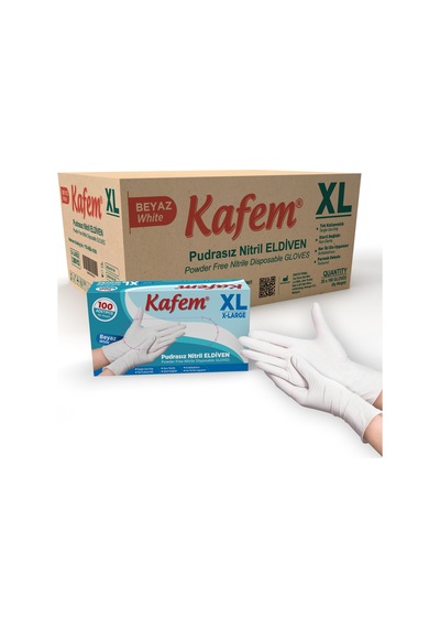 Kafem Beyaz Nitril Eldiven Pudrasız 100'lü 20 Paket