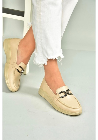 Fox Shoes T555081403 Bej Hakiki Deri Günlük Kadın Ayakkabı Bej-hakiki Deri