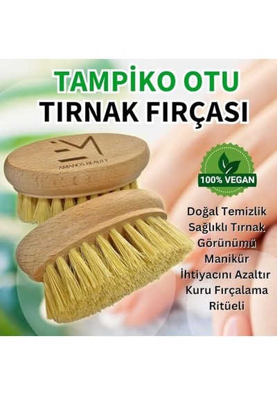 %100 Vegan Tampiko Otu Tırnak Fırçası Doğal Temizlik Sağlıklı Tırnak Görünümü Kuru Fırçalama Ritüeli