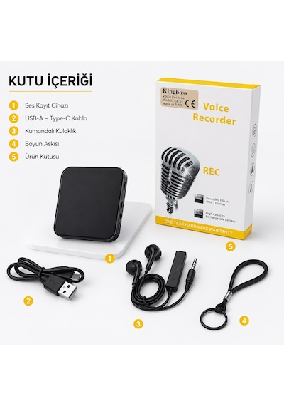 Kingboss Ses Kayıt Cihazı 24 Saat Kayıt 32gb Hafıza Vos