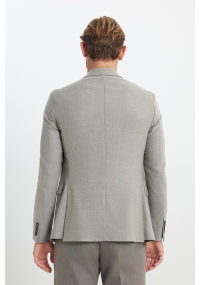 Ac&co Erkek Vızon Yünlü Slim Fit Dar Kesim Kırlangıç Yaka Kapak Cepli Blazer Ceket Vizon