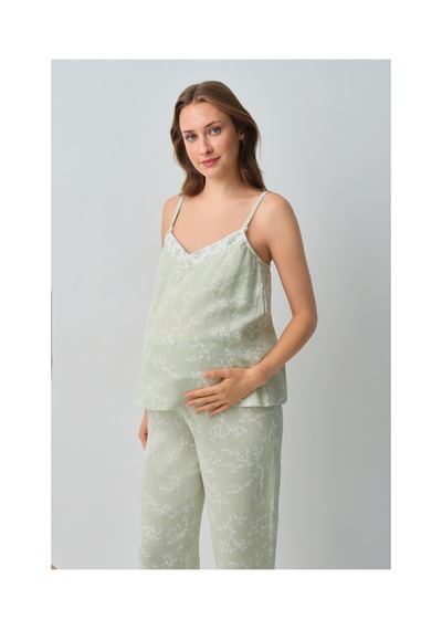 Suwen Cindy Pamuklı Hamile Lohusa Pijama Takımı Wsh1051018655 Yeşil