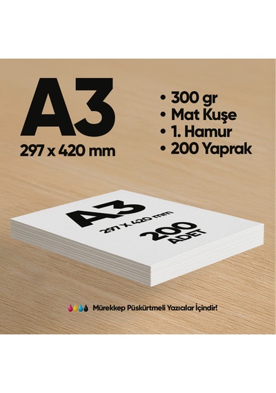 İnformal Baskı Kağıdı Premium Kalite A3 300 Gr Mat Kuşe 200 Adet
