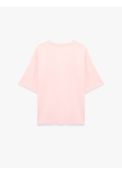 Koton Pamuklu Kısa Kollu Bisiklet Yaka Oversize Basic Tişört Pembe 6sak50364ek Gül
