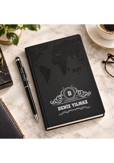 Bk Gift Kişiye Özel 378 Termo Deri Tarihli Ajanda & Siyah Touch Pen Tükenmez Kalem-14