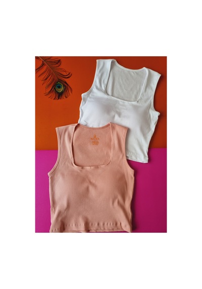 Demirsa Boutique Kare Yaka Kaşkorse Kumaş 2'li Pudra Ve Beyaz Kadın Sabit Pedli Crop Bluz Atlet Beyaz-pudra Demirsa Boutique Kare Yaka Kaşkorse Kumaş 2'li Pudra Ve Beyaz Kadın Sabit Pedli Crop Bluz Atlet Beyaz-pudra