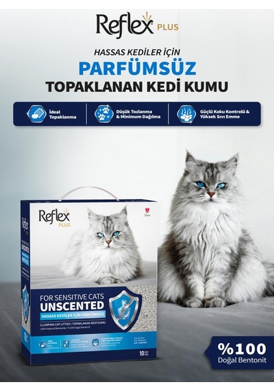 Reflex Plus Hassas Kediler İçin Parfümsüz Topaklanan Kedi Kumu 10l