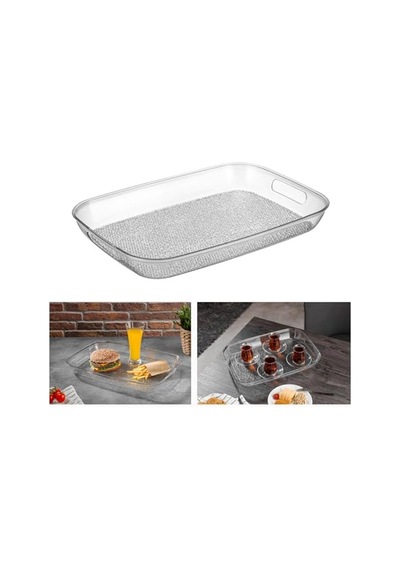 Diamond Akrilik Kırılmaz Şeffaf Servis Tepsisi Dikdörtgen 44x30x5cm - Akrilik Kırılmaz Tepsi 844 Diğer