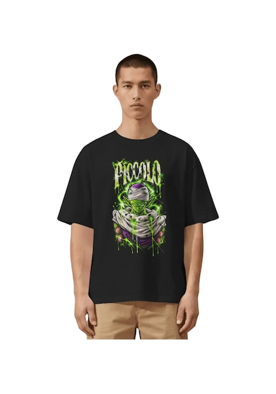 Unisex Oversize Piccolo Dragon Ball Anime Karakter Ön Baskılı Pre Siyah