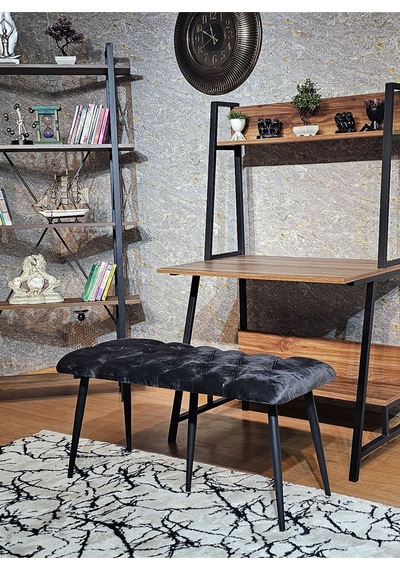 Zafir Siyah Boyalı Füme Oturak Metal Sivriltme Ayaklı Babyface Puf & Bench & Oturak Füme
