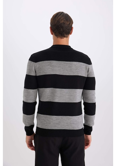 DeFacto Standart Fit Normal Kesim Çizgili Polo Yaka Triko Kazak Y4194AZ24WNBK27