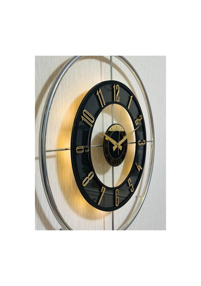 Pey Aksesuar Metal Camlı Duvar Saati Krom Toz Boya 60x80cm Büyük Boy Işıklı Gerçek Cam Duvar Saati Modern Tasarım M61-kromgrı-şeffaf-siyah-gold