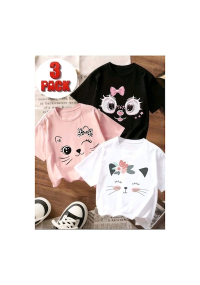 Stil-x Yeniz Sezon 3' Lü Takım Kız Çocuk Tshirt, Çok Renkli, %100 Pamuk Çok Renkli-5