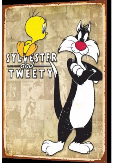 tweety çizgi film retro ahşap poster