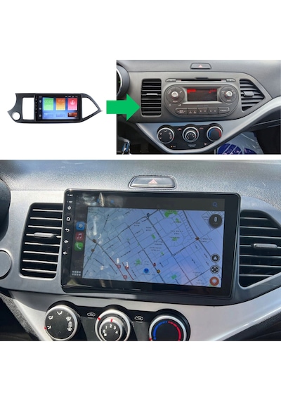 Kia Picanto - Araç Multimedya Ekran - 4gb 64gb - S - Black - 2011 - 2016 - 9 Inch - Myway - Red
