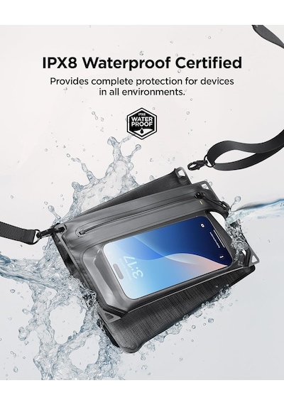 Aqua Shield Waterproof İpx8 Sertifikalı Su Geçirmez 2in1 Çapraz Bel Çantası + Kılıf A640 Siyah - Amp09746