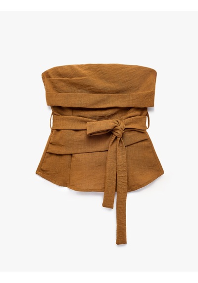 Koton Gipeli Kat Detaylı Kemerli Crop Straplez Korse Büstiyer Kahverengi 6sak30092pw Kahve