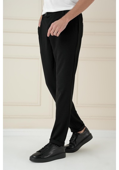 Efor Comfort Fit Gofre Dokulu Beli Lastikli Pileli Siyah Jogger Pantolon P 1174 Siyah