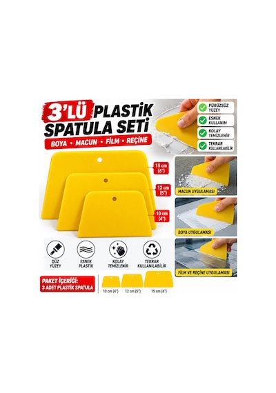 3'lü Plastik Film Çekme Aparatı Spatula Seti Macun Boya Reçine Uygulama Sıyırma Aparatı 3 Farklı Boy - 926986312