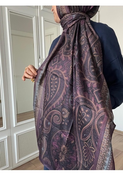 Modakaşmir Aminenesil Etnik Desen Soft Pamuk Şal Mor Yeşil A.mor