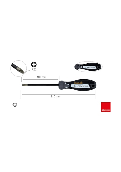 Ceta Form Pz2 X 100 Mm Elmas Kayma Önleyici Yıldız Tornavida F17d-002-100