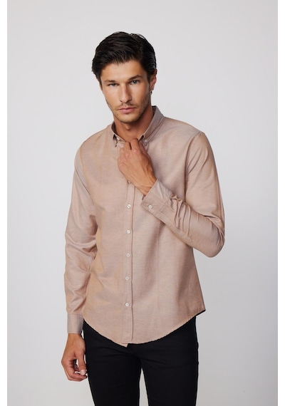 Tudors Slim Fit Pamuklu Kolay Ütü Düz Erkek Gömlek-26892 - Kum Kum Rengi